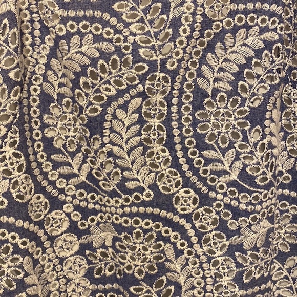 Alice+Olivia White Blue Flutter Sleeve Tunic Dress Chambray Summer Mini Dress - Picture 5 of 6